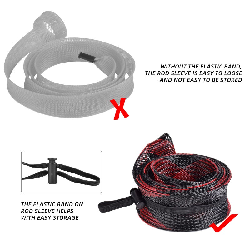SF XXL Fishing Casting Rod Socks Braided Mesh Rod Sleeve Cover Protector Pole Gloves Black-Red-2PCS Fit Baitcast as Musky Rod or Fly Rod - Image 4